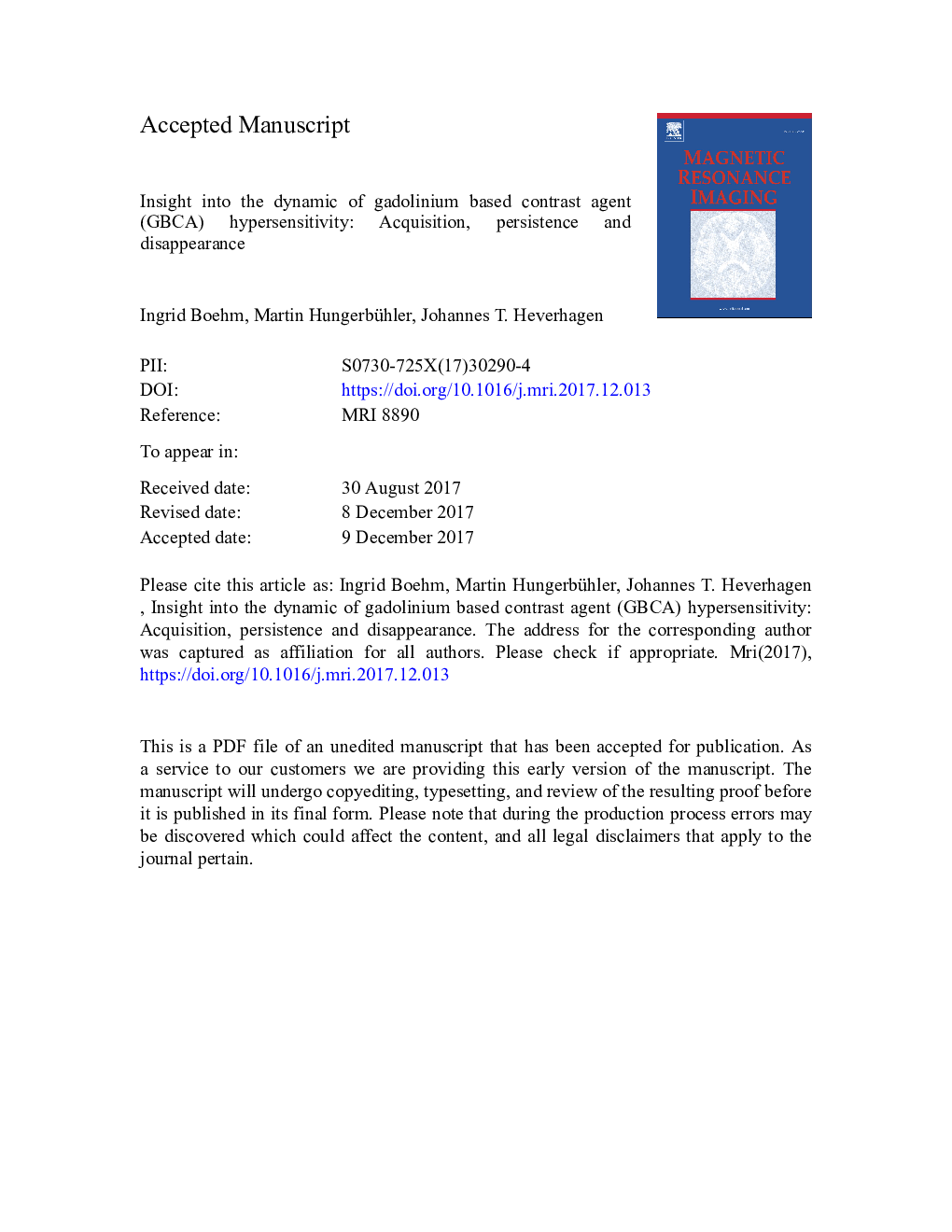 Insight into the dynamic of gadolinium based contrast agent (GBCA) hypersensitivity: Acquisition, persistence and disappearance