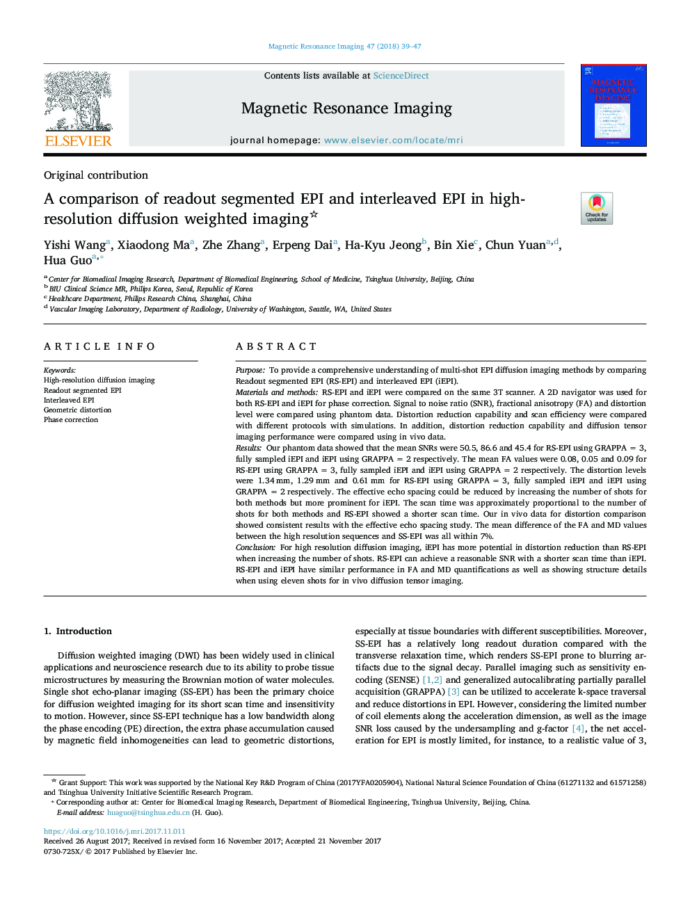 A comparison of readout segmented EPI and interleaved EPI in high-resolution diffusion weighted imaging