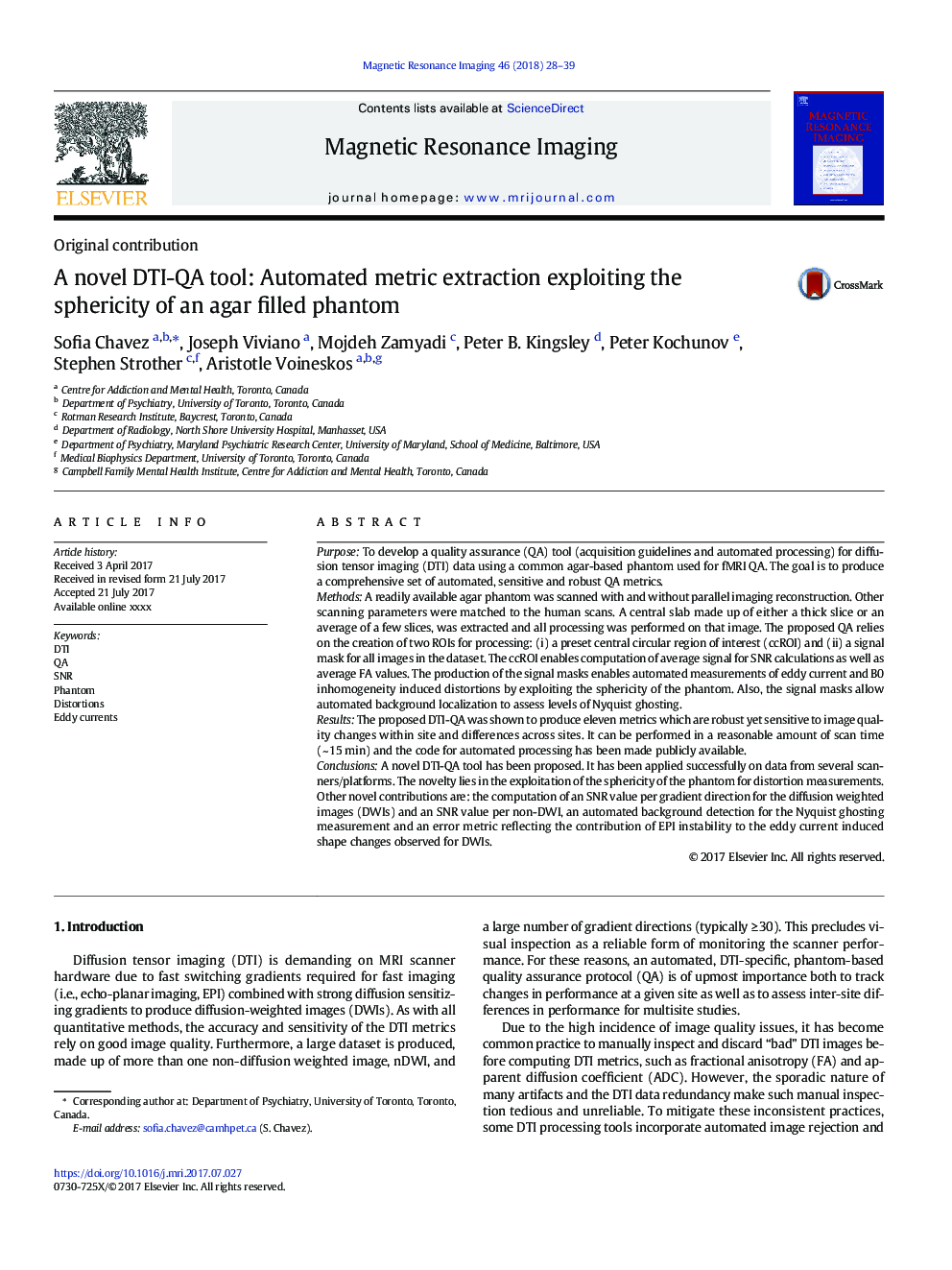 عکس صفحه اول مقاله: A novel DTI-QA tool: Automated metric extraction exploiting the sphericity of an agar filled phantom A novel DTI-QA tool: Automated metric extraction exploiting the sphericity of an agar filled phantom