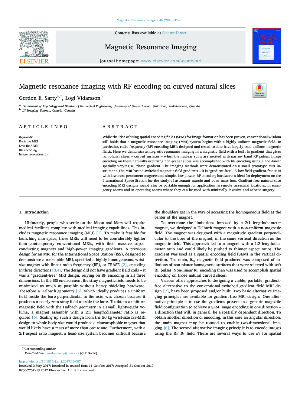 Magnetic resonance imaging with RF encoding on curved natural slices