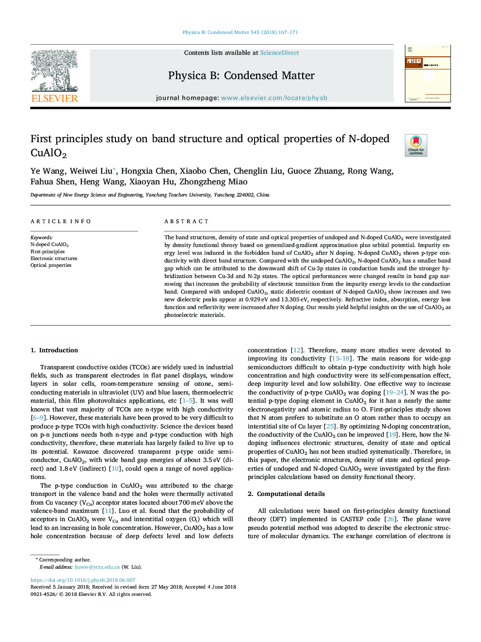 First principles study on band structure and optical properties of N-doped CuAlO2