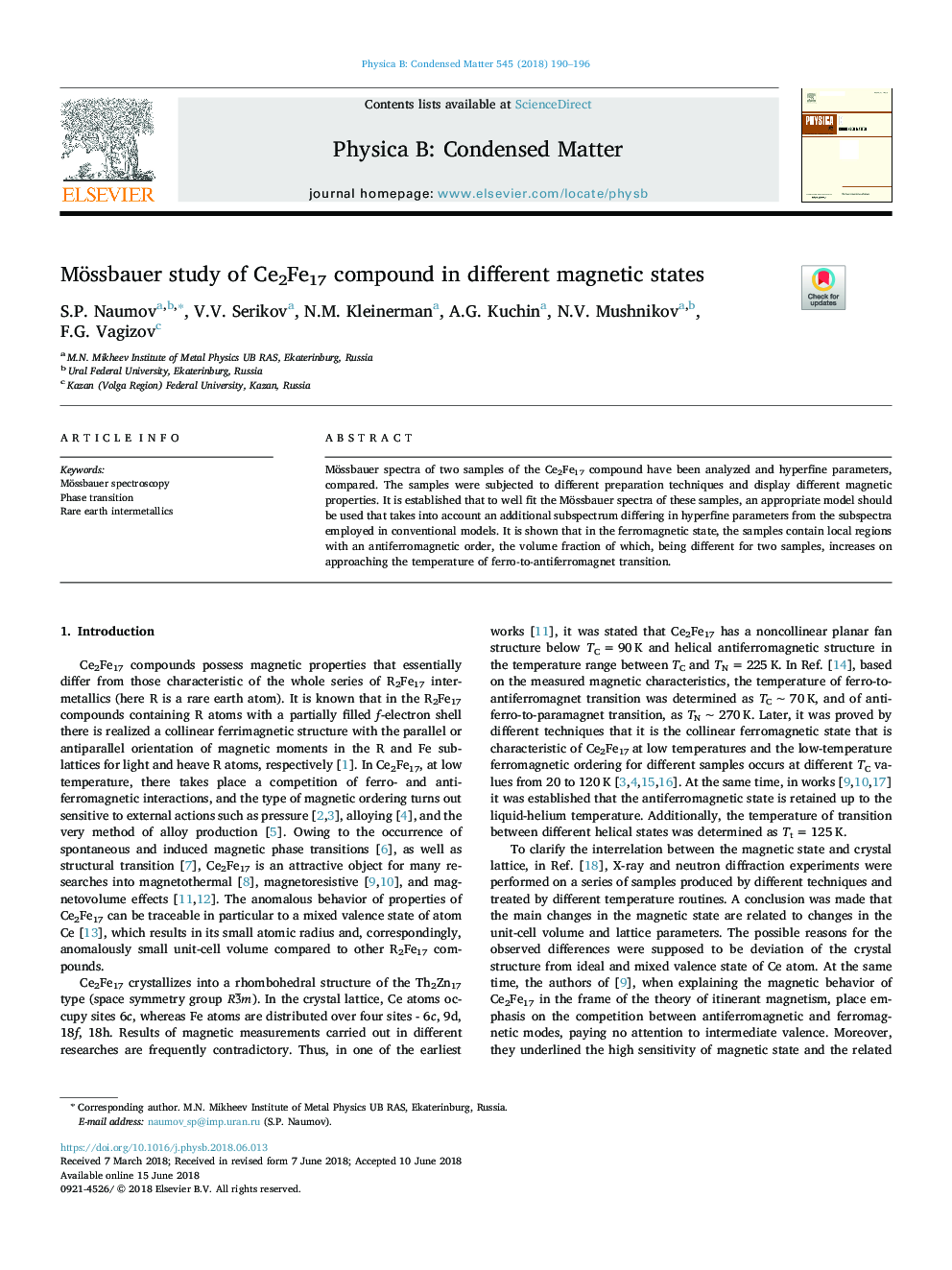 Mössbauer study of Ð¡Ðµ2Fe17 compound in different magnetic states