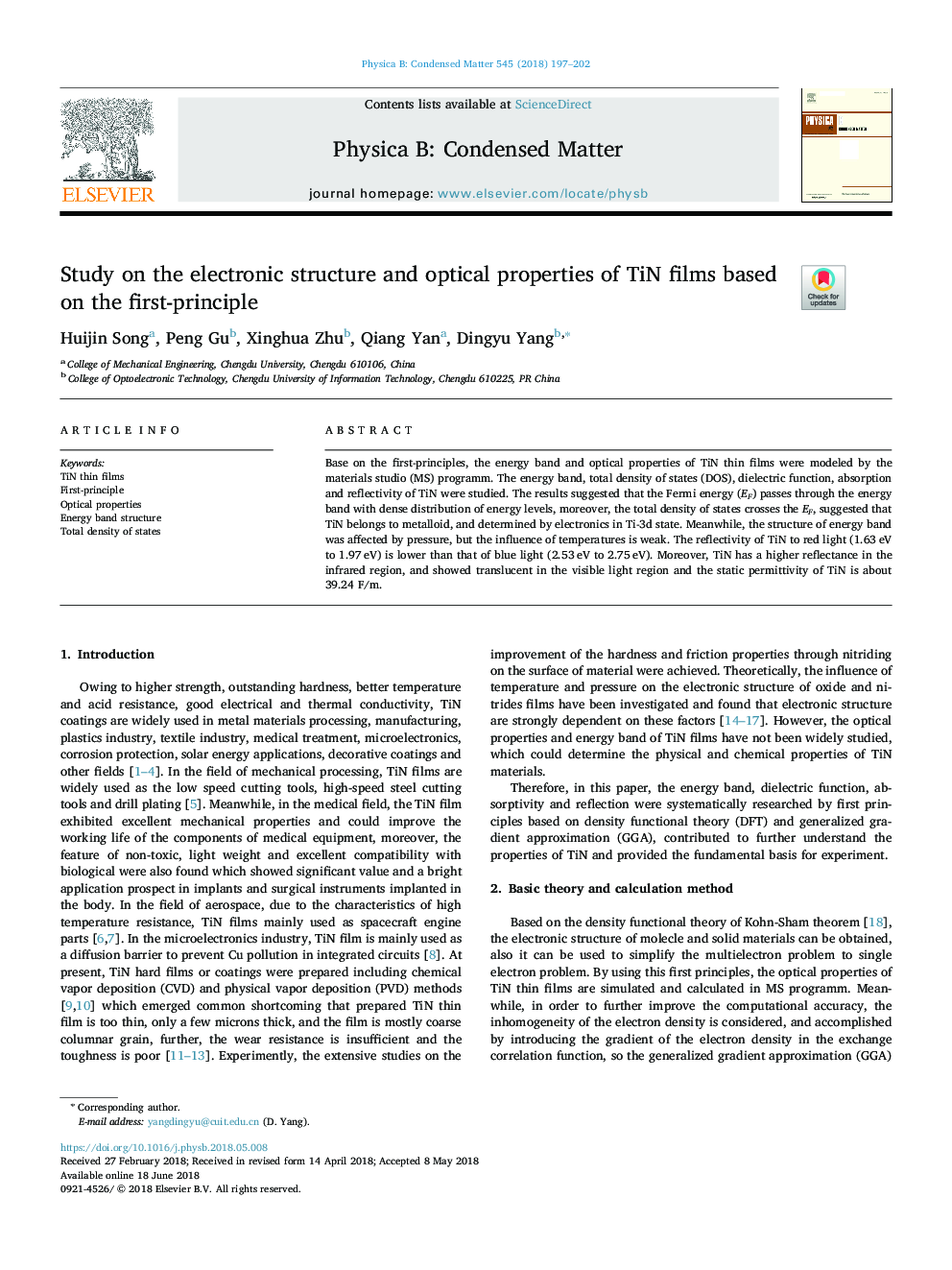 Study on the electronic structure and optical properties of TiN films based on the first-principle