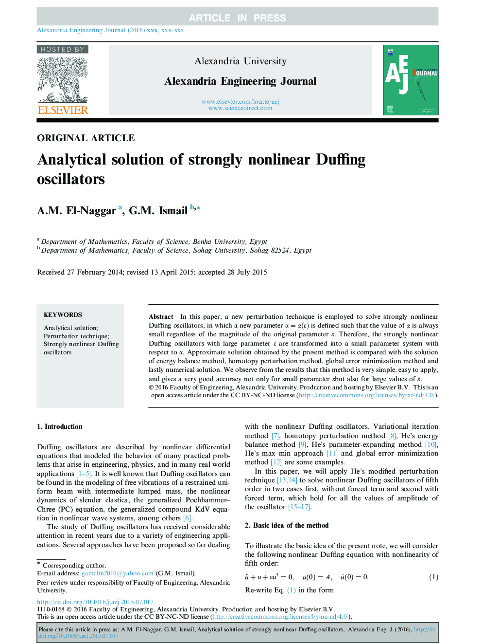 Analytical solution of strongly nonlinear Duffing oscillators