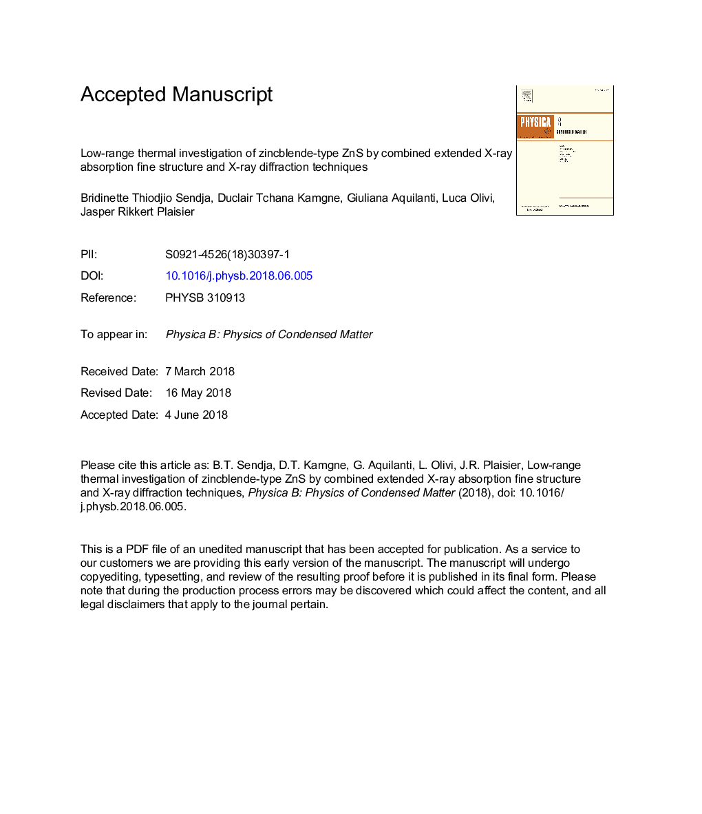 Low-range thermal investigation of zincblende-type ZnS by combined extended X-ray absorption fine structure and X-ray diffraction techniques