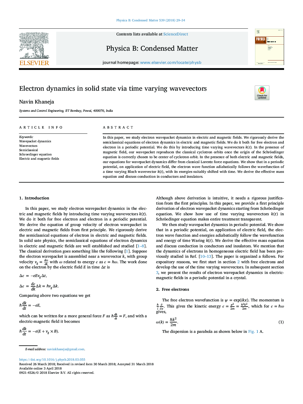 Electron dynamics in solid state via time varying wavevectors