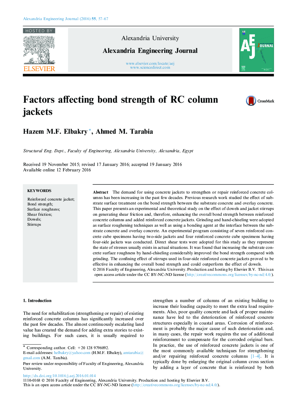 Factors affecting bond strength of RC column jackets