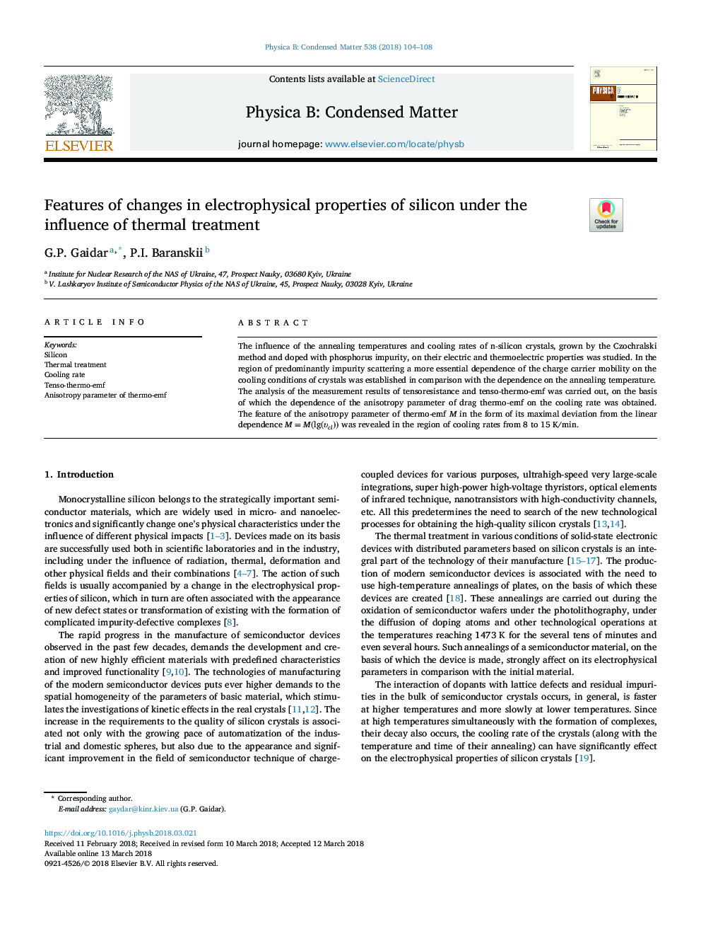 Features of changes in electrophysical properties of silicon under the influence of thermal treatment