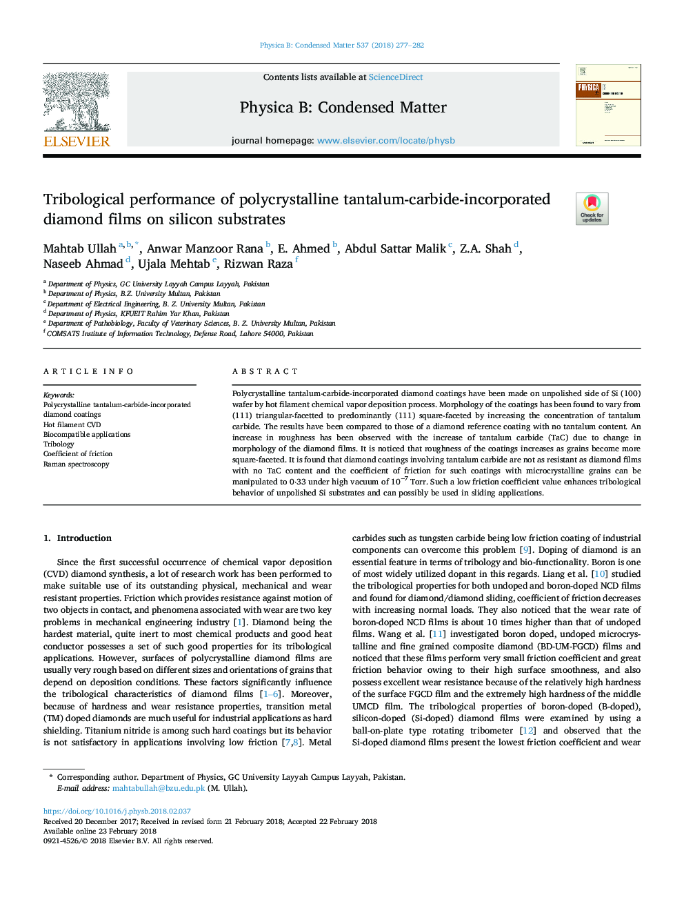 Tribological performance of polycrystalline tantalum-carbide-incorporated diamond films on silicon substrates