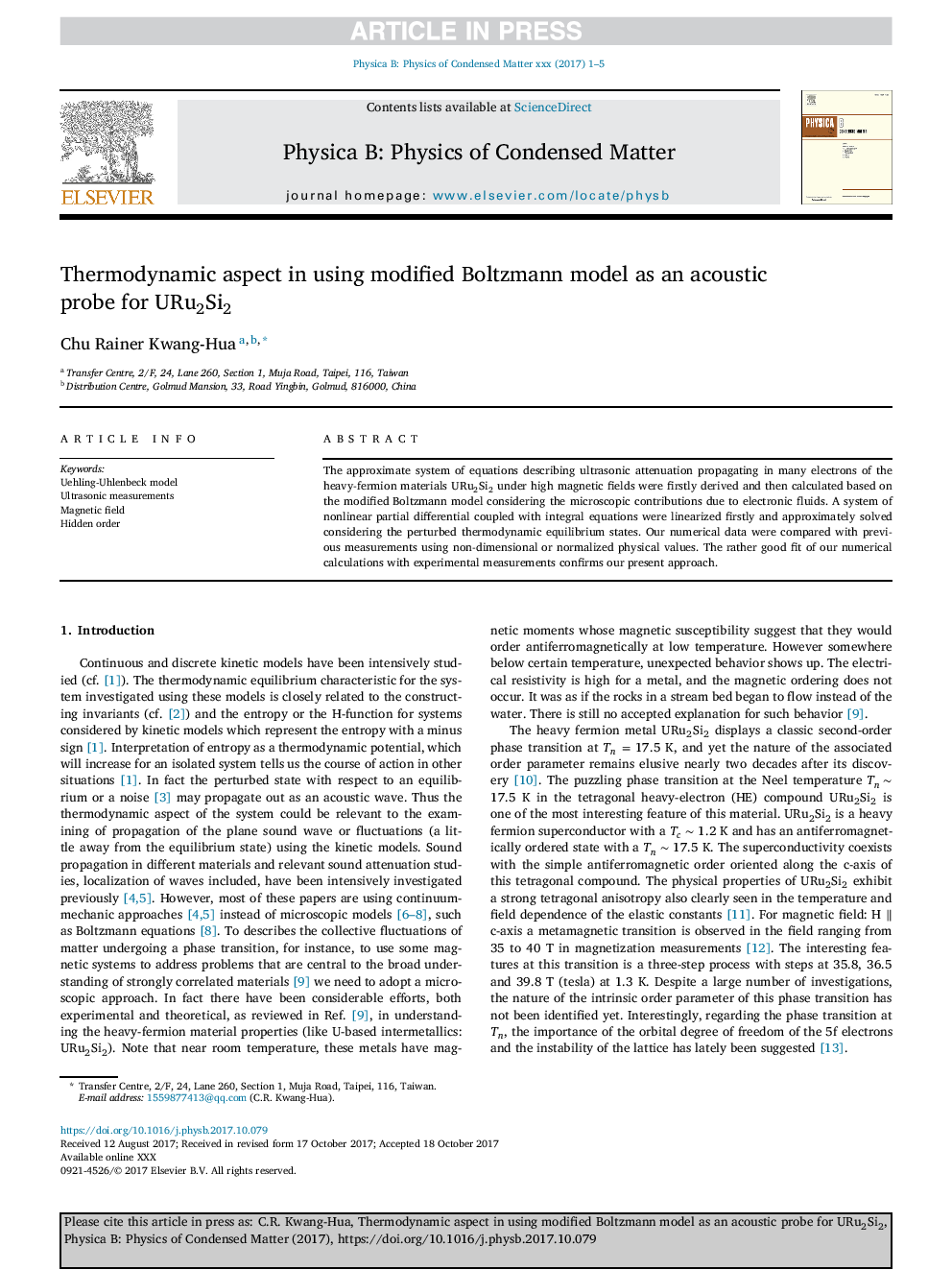 Thermodynamic aspect in using modified Boltzmann model as an acoustic probe for URu2Si2