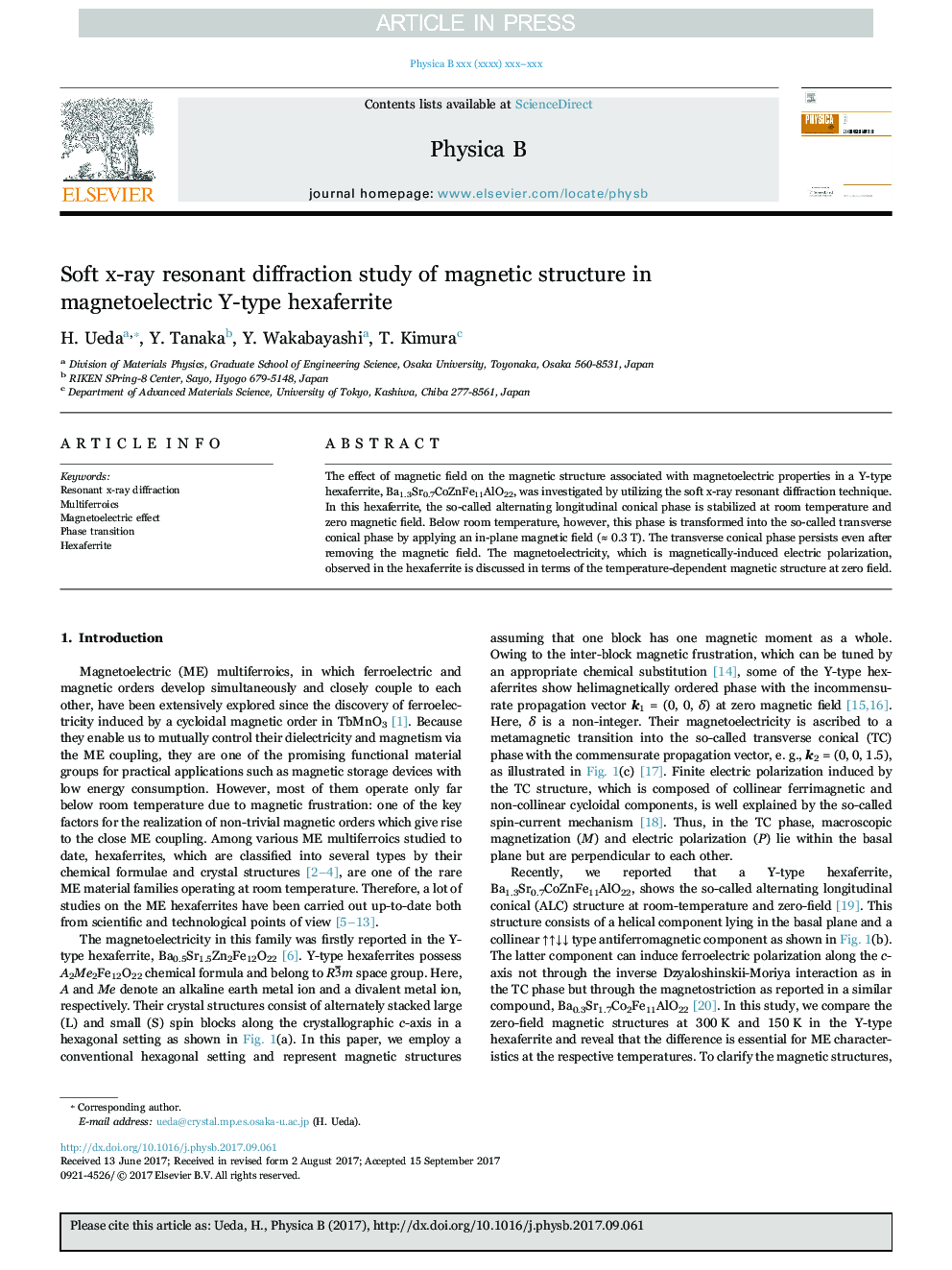 Soft x-ray resonant diffraction study of magnetic structure in magnetoelectric Y-type hexaferrite