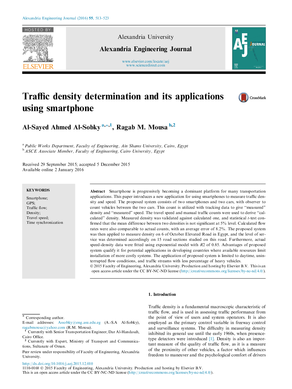 Traffic density determination and its applications using smartphone 