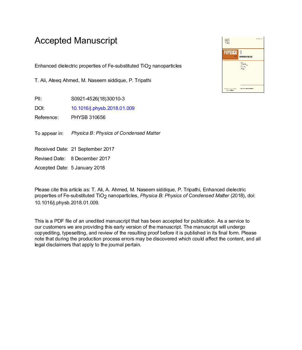 Enhanced dielectric properties of Fe-substituted TiO2 nanoparticles