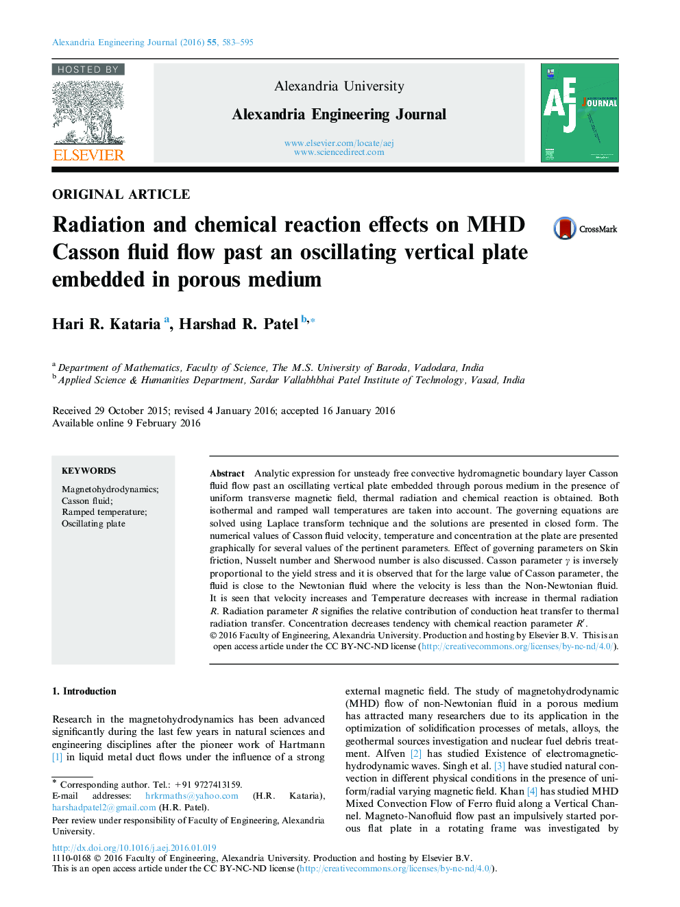 Radiation and chemical reaction effects on MHD Casson fluid flow past an oscillating vertical plate embedded in porous medium 