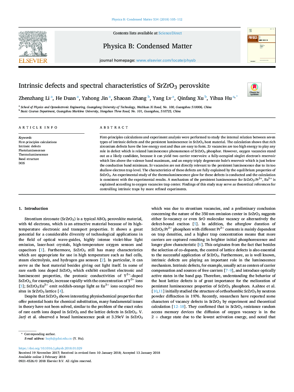 Intrinsic defects and spectral characteristics of SrZrO3 perovskite