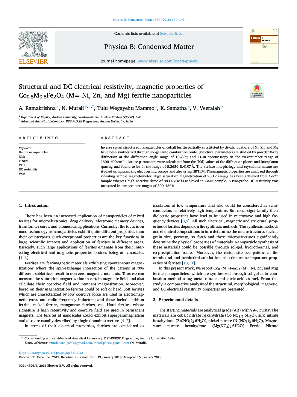 Structural and DC electrical resistivity, magnetic properties of Co0.5M0.5Fe2O4 (M= Ni, Zn, and Mg) ferrite nanoparticles