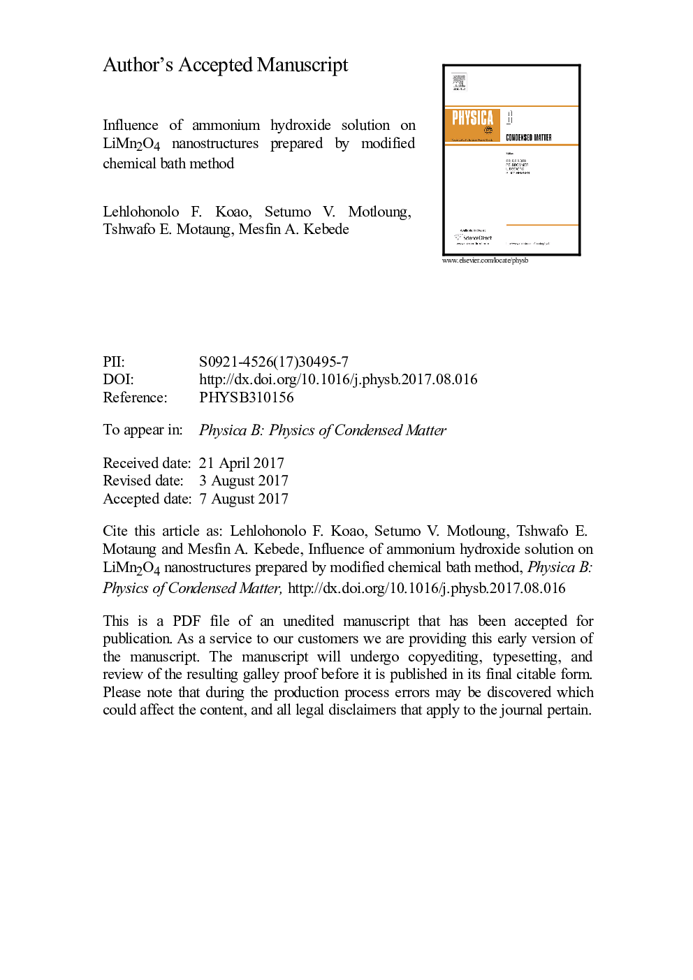 Influence of ammonium hydroxide solution on LiMn2O4 nanostructures prepared by modified chemical bath method