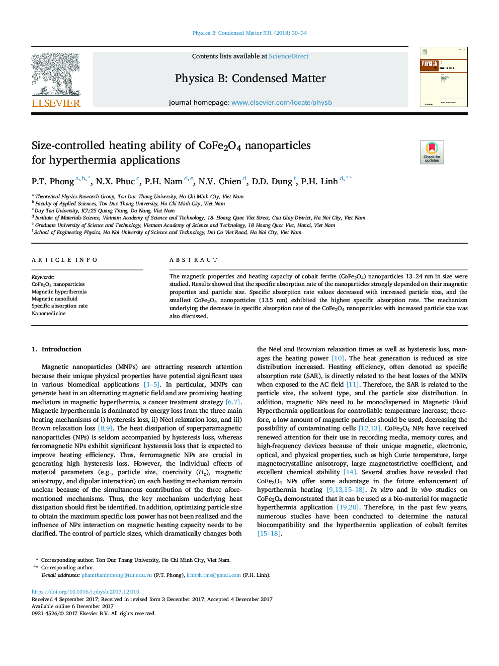 Size-controlled heating ability of CoFe2O4 nanoparticles forÂ hyperthermia applications