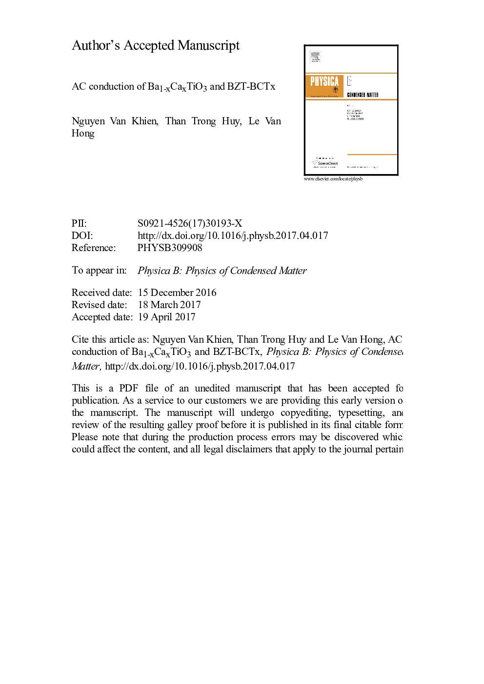 AC conduction of Ba1âxCaxTiO3 and BZT-BCTx