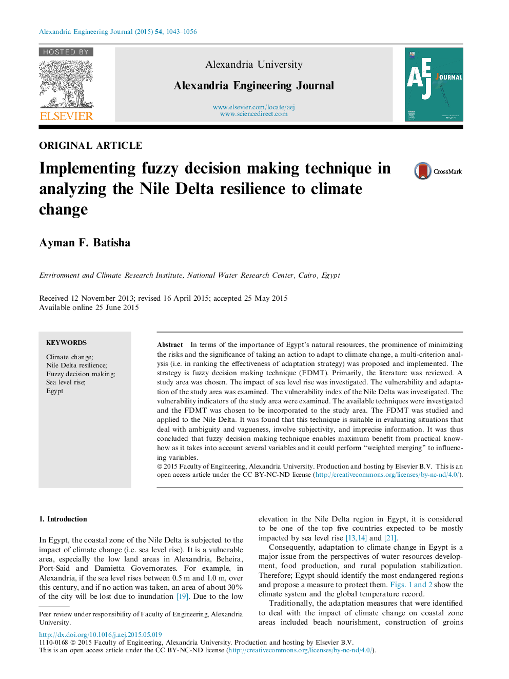 Implementing fuzzy decision making technique in analyzing the Nile Delta resilience to climate change 