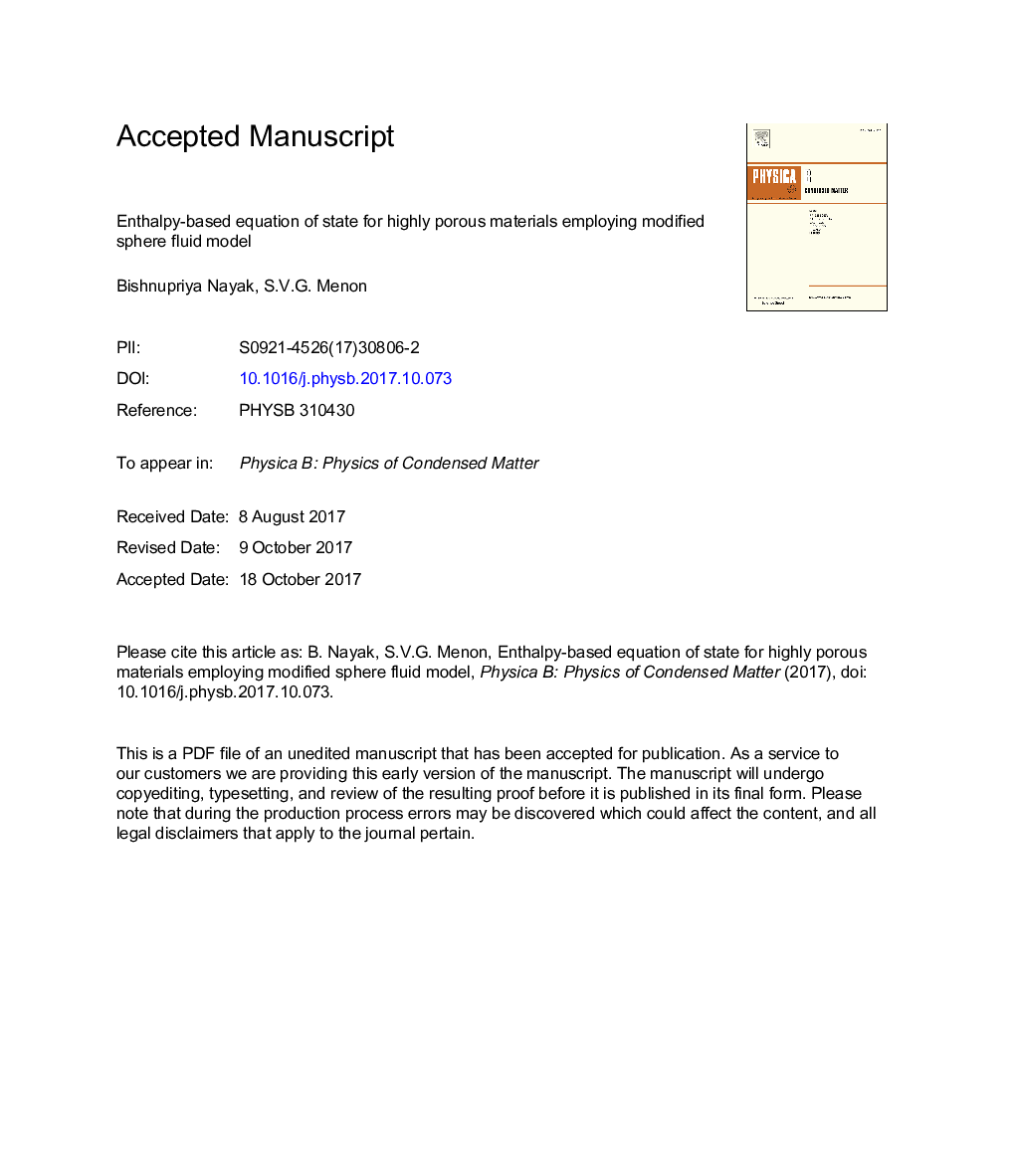 معادله حالت مبتنی بر انتالپی برای مواد بسیار متخلخل با استفاده از مدل اصلاح شده نرم کروم نرم 