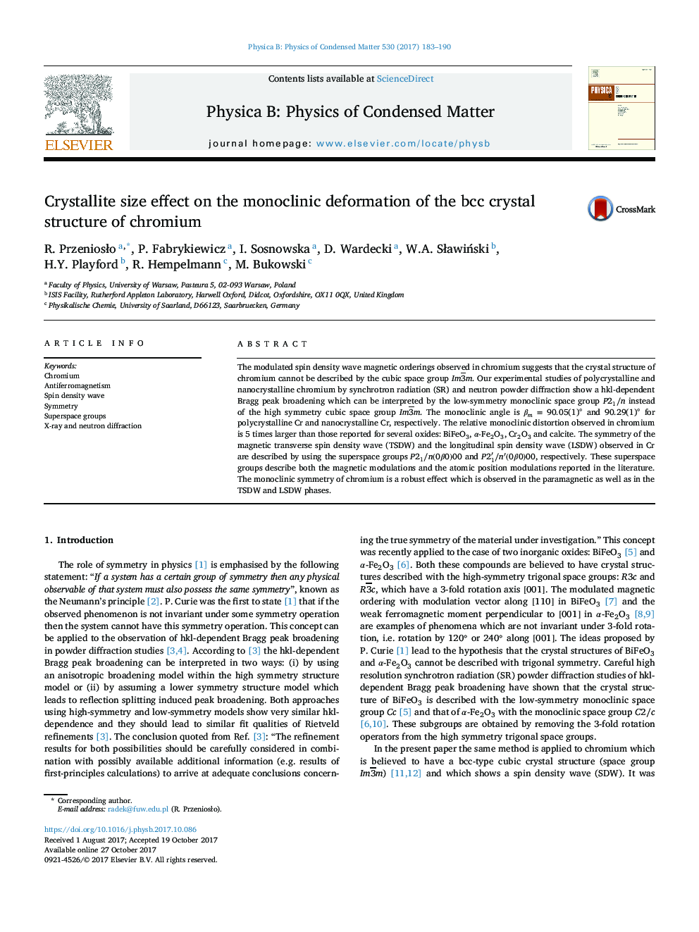 Crystallite size effect on the monoclinic deformation of the bcc crystal structure of chromium