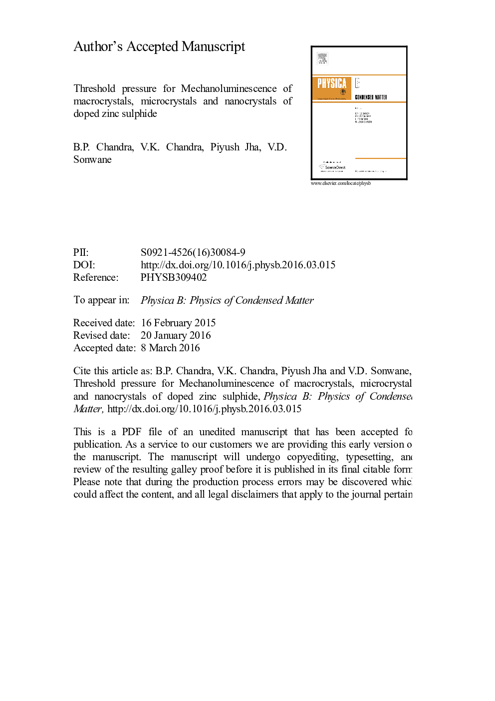 Threshold pressure for mechanoluminescence of macrocrystals, microcrystals and nanocrystals of doped zinc sulphide