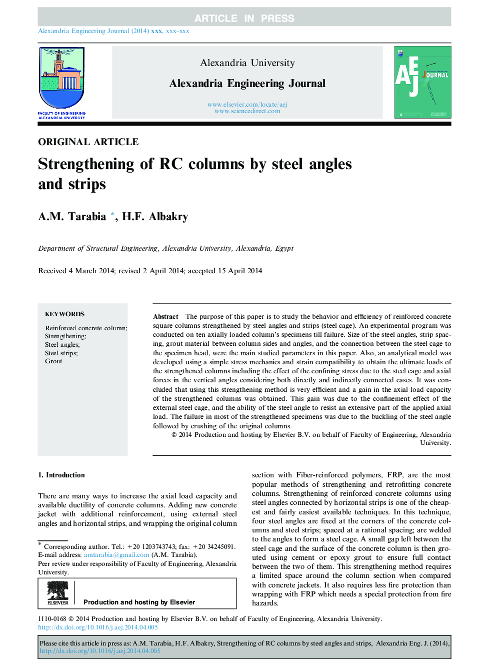 Strengthening of RC columns by steel angles and strips