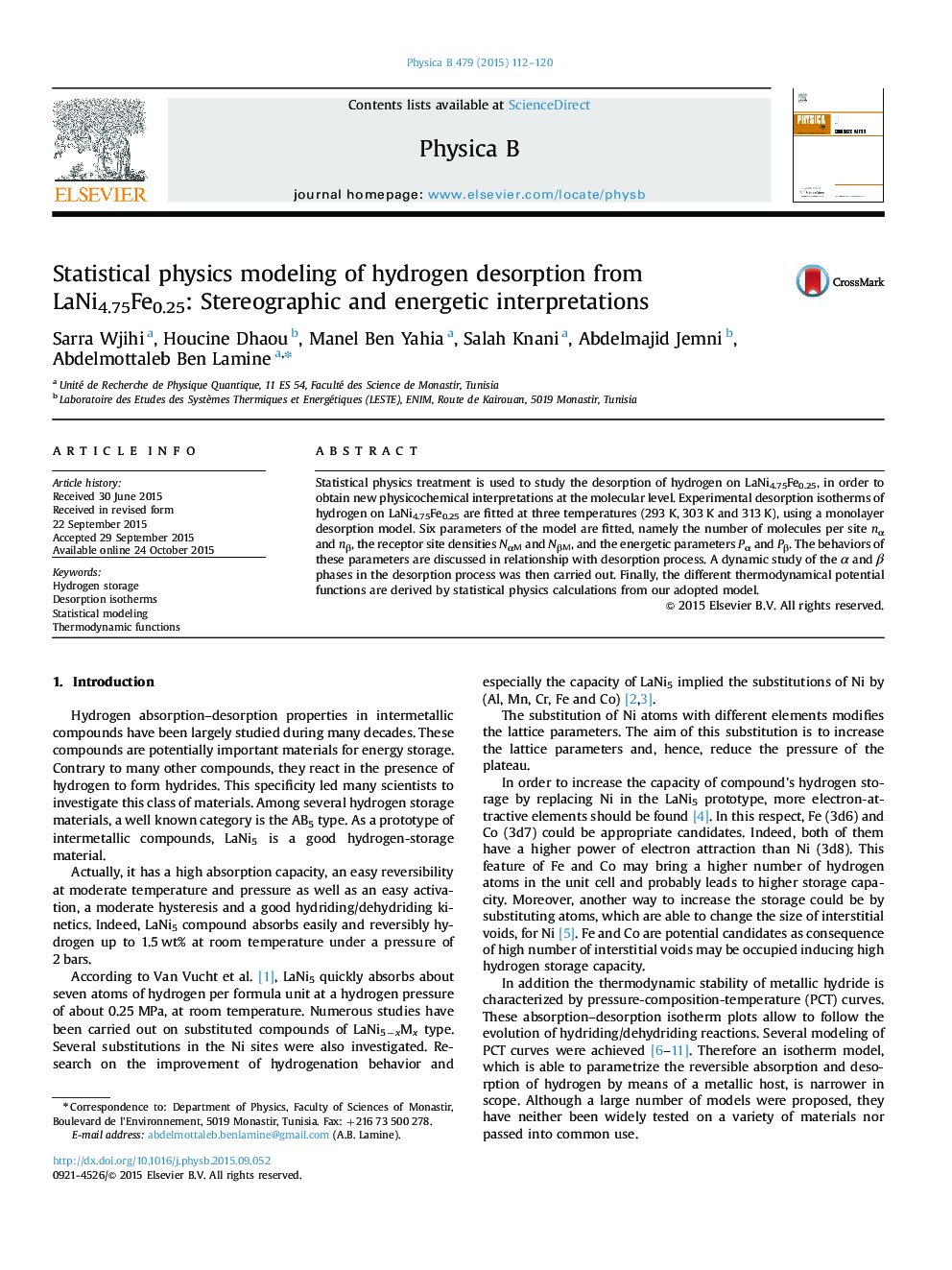 Statistical physics modeling of hydrogen desorption from LaNi4.75Fe0.25: Stereographic and energetic interpretations