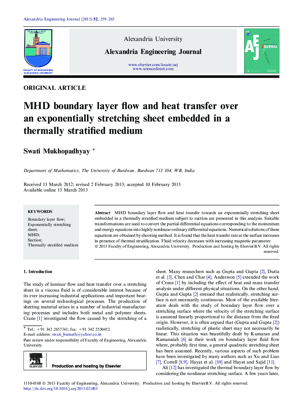 MHD boundary layer flow and heat transfer over an exponentially stretching sheet embedded in a thermally stratified medium 