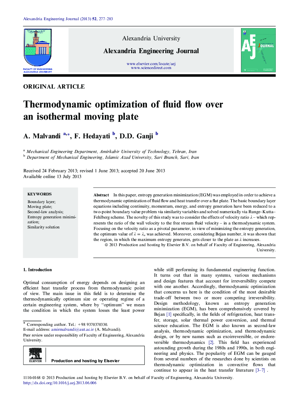 Thermodynamic optimization of fluid flow over an isothermal moving plate 