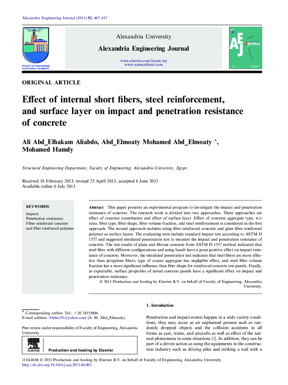 Effect of internal short fibers, steel reinforcement, and surface layer on impact and penetration resistance of concrete 