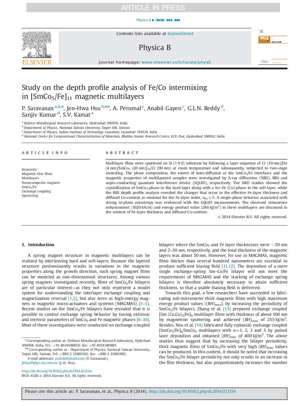 Study on the depth profile analysis of Fe/Co intermixing in [SmCo5/Fe]11 magnetic multilayers