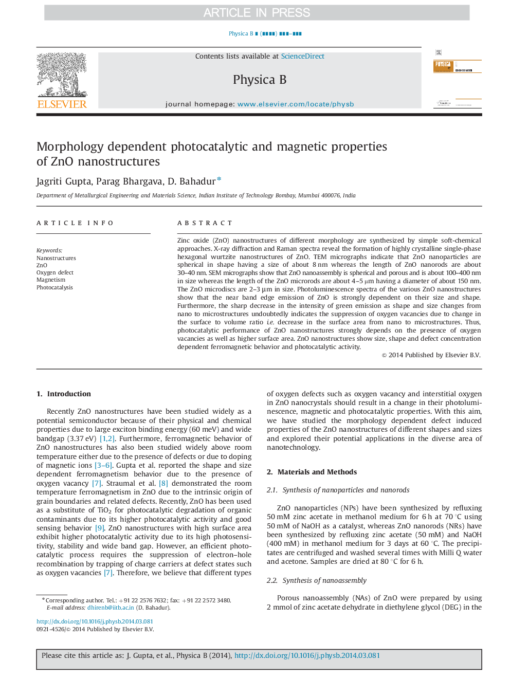 Morphology dependent photocatalytic and magnetic properties of ZnO nanostructures