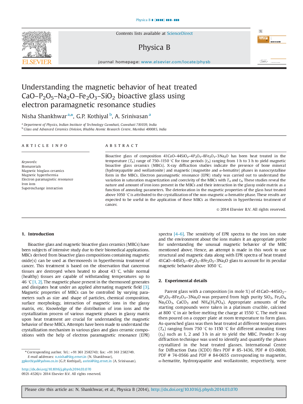 Understanding the magnetic behavior of heat treated CaO-P2O5-Na2O-Fe2O3-SiO2 bioactive glass using electron paramagnetic resonance studies