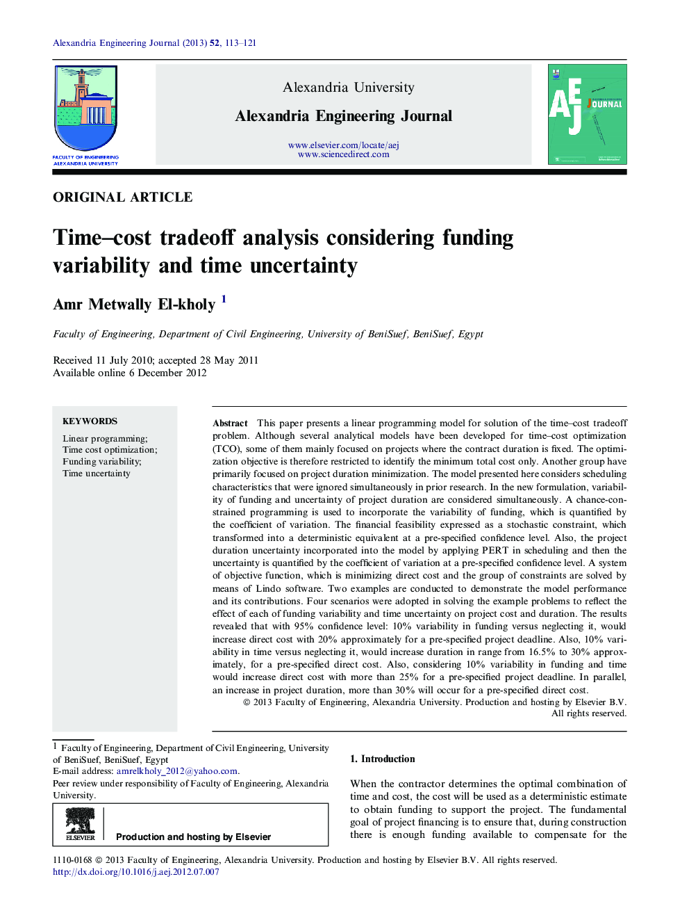 Time–cost tradeoff analysis considering funding variability and time uncertainty 