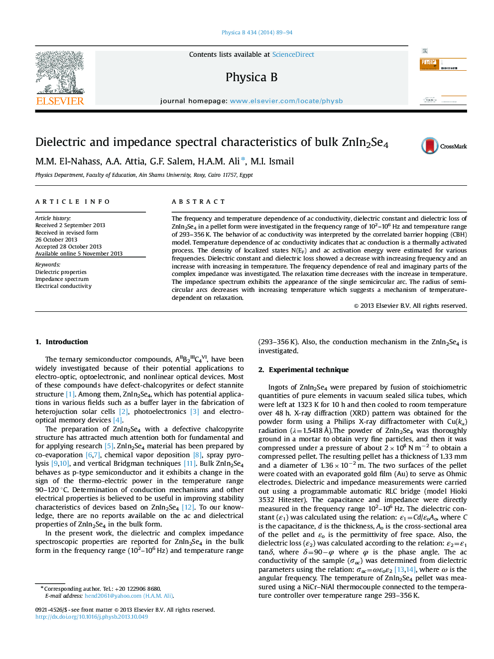 Dielectric and impedance spectral characteristics of bulk ZnIn2Se4