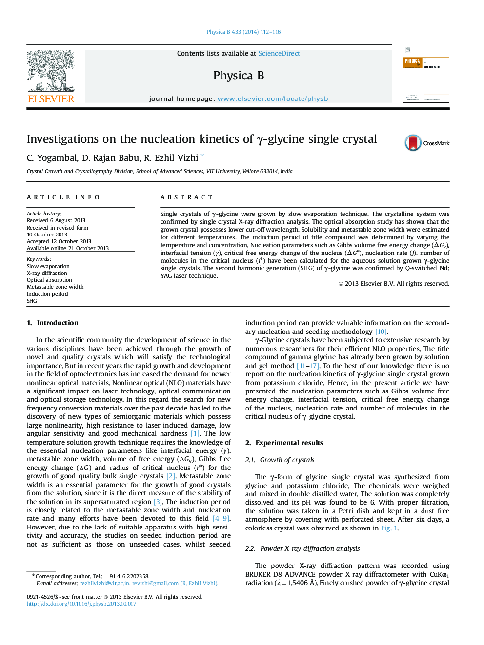 Investigations on the nucleation kinetics of Î³-glycine single crystal
