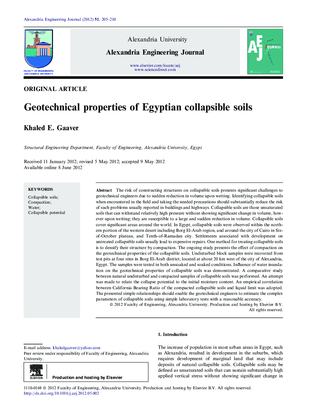 Geotechnical properties of Egyptian collapsible soils