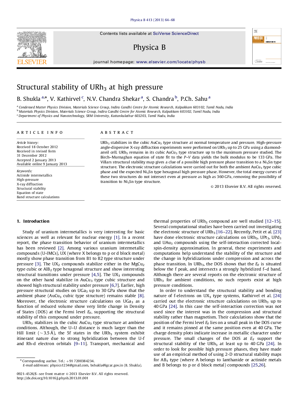 Structural stability of URh3 at high pressure