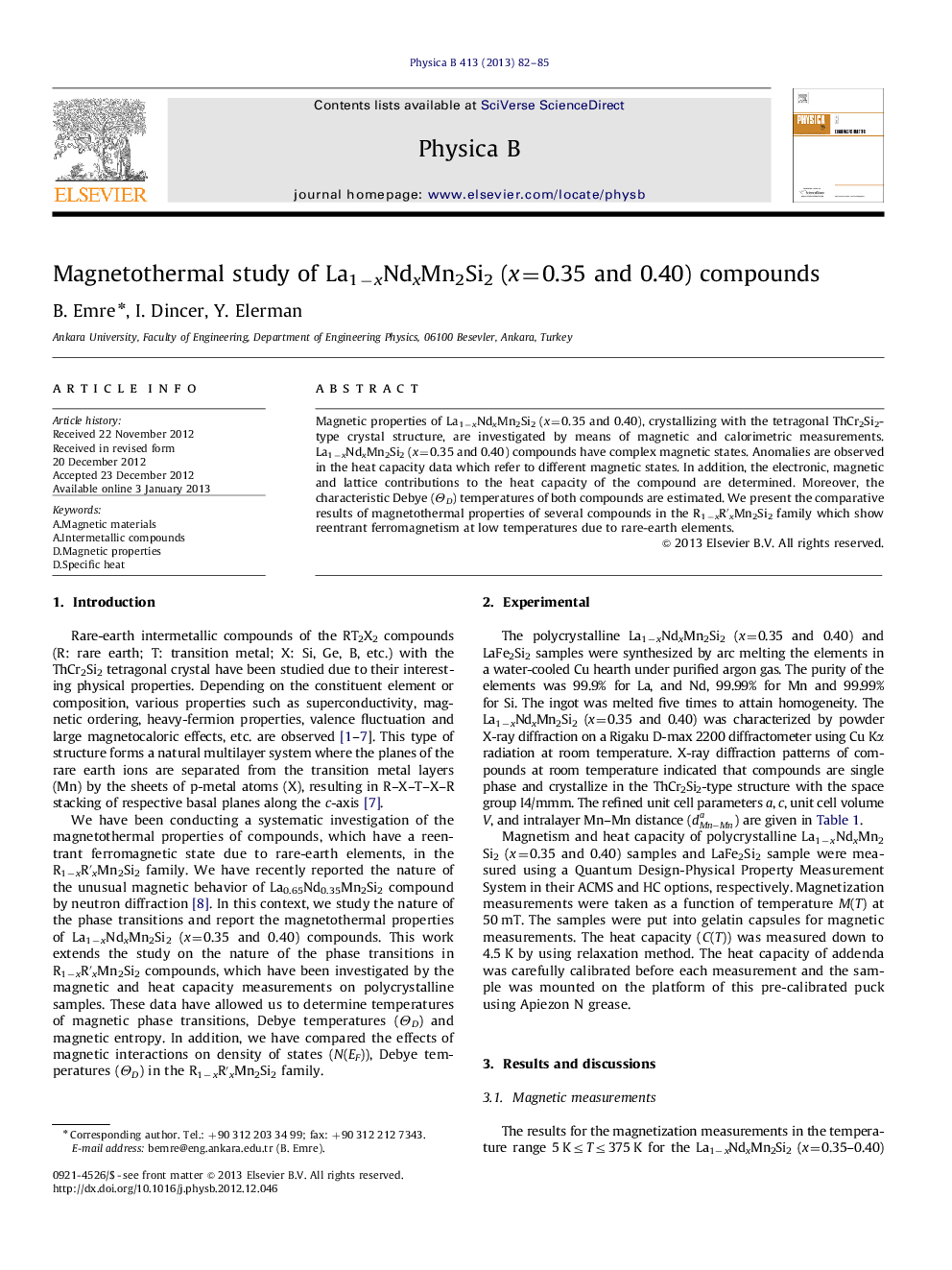 عکس صفحه اول مقاله: Magnetothermal study of La1âxNdxMn2Si2 (x=0.35 and 0.40) compounds Magnetothermal study of La1âxNdxMn2Si2 (x=0.35 and 0.40) compounds
