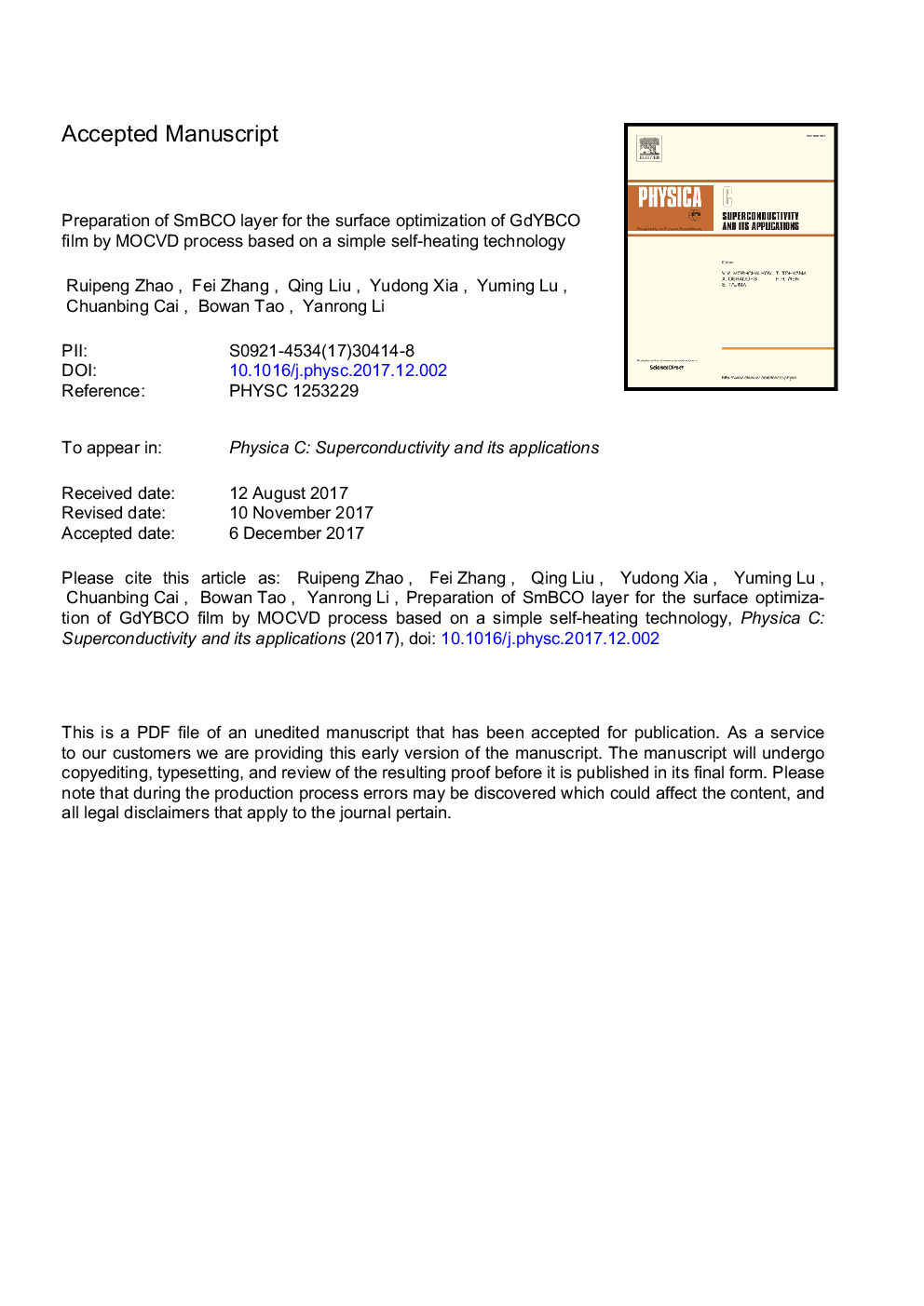 Preparation of SmBCO layer for the surface optimization of GdYBCO film by MOCVD process based on a simple self-heating technology