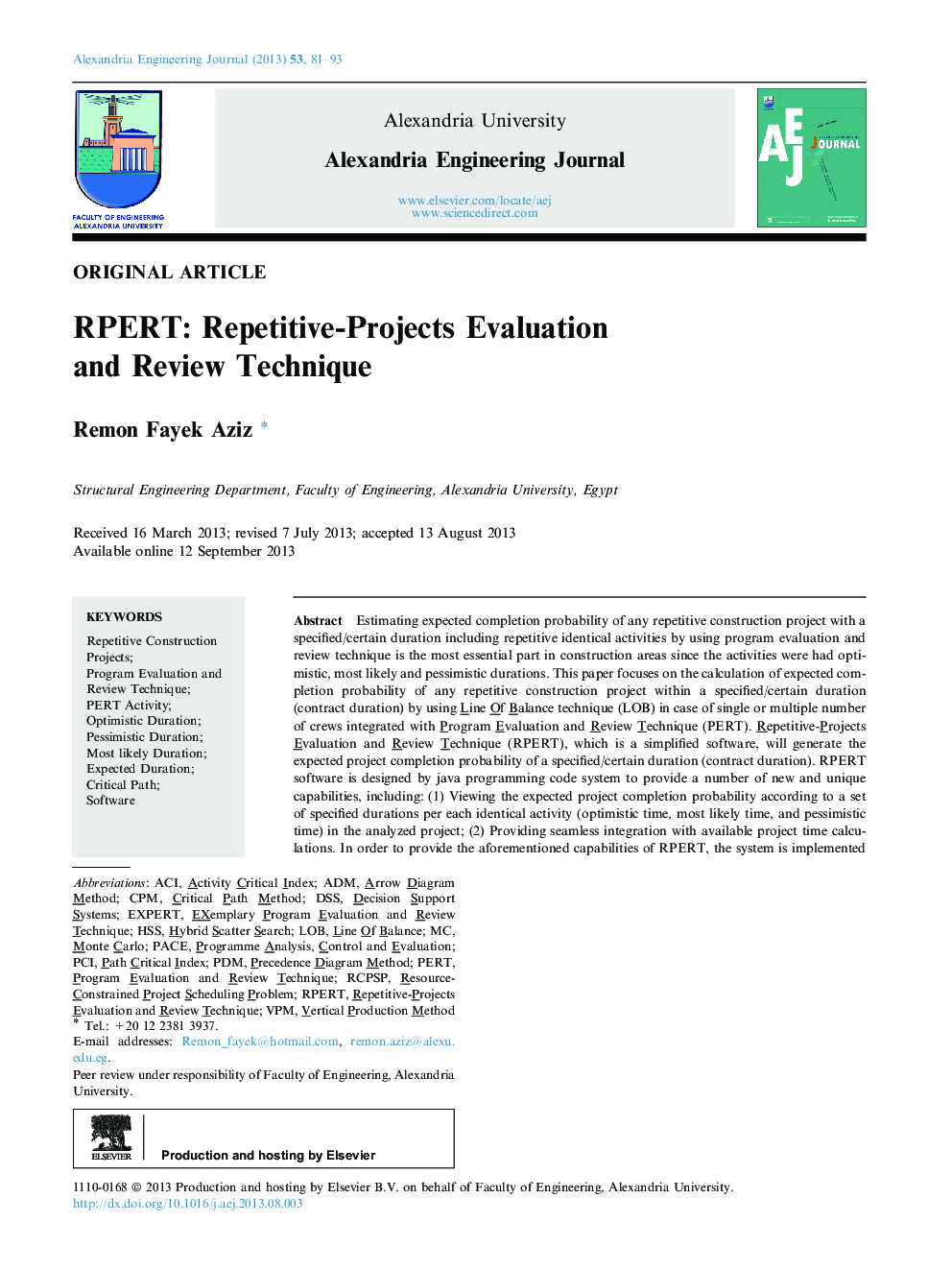 RPERT: Repetitive-Projects Evaluation and Review Technique 