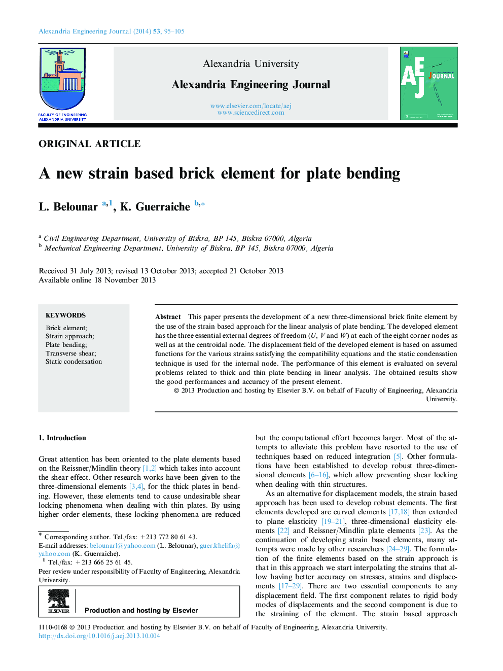 A new strain based brick element for plate bending