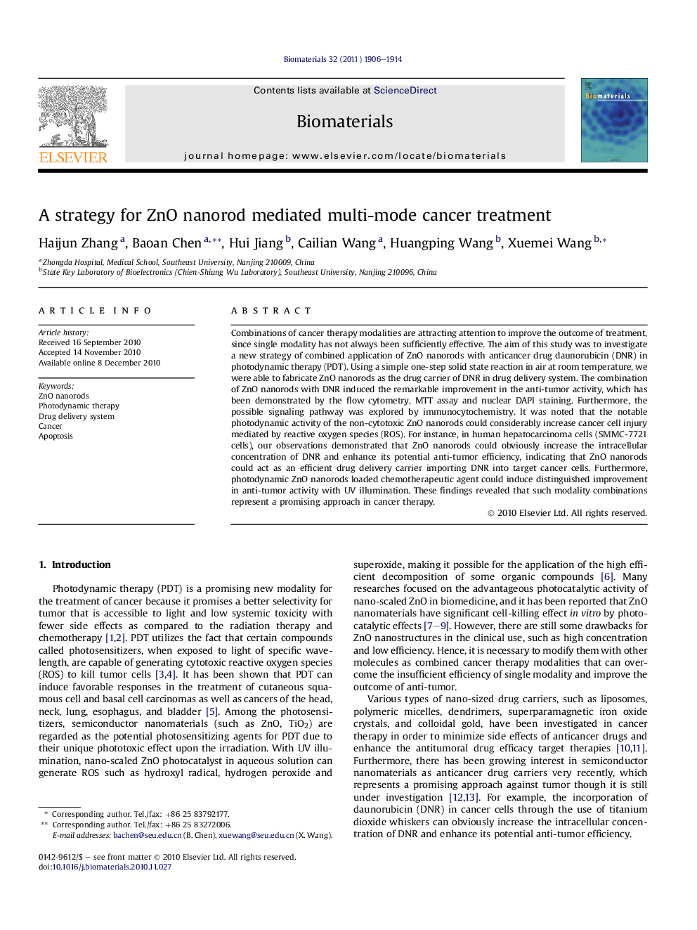 A strategy for ZnO nanorod mediated multi-mode cancer treatment