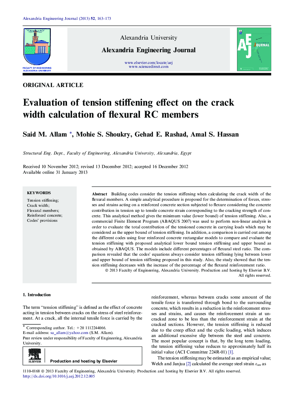 Evaluation of tension stiffening effect on the crack width calculation of flexural RC members 