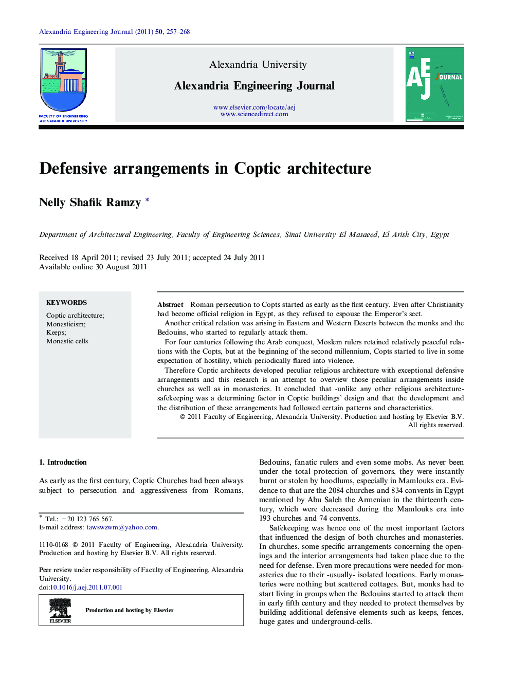 Defensive arrangements in Coptic architecture