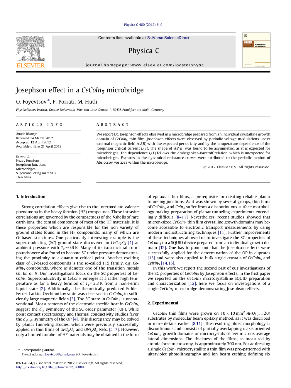 Josephson effect in a CeCoIn5 microbridge