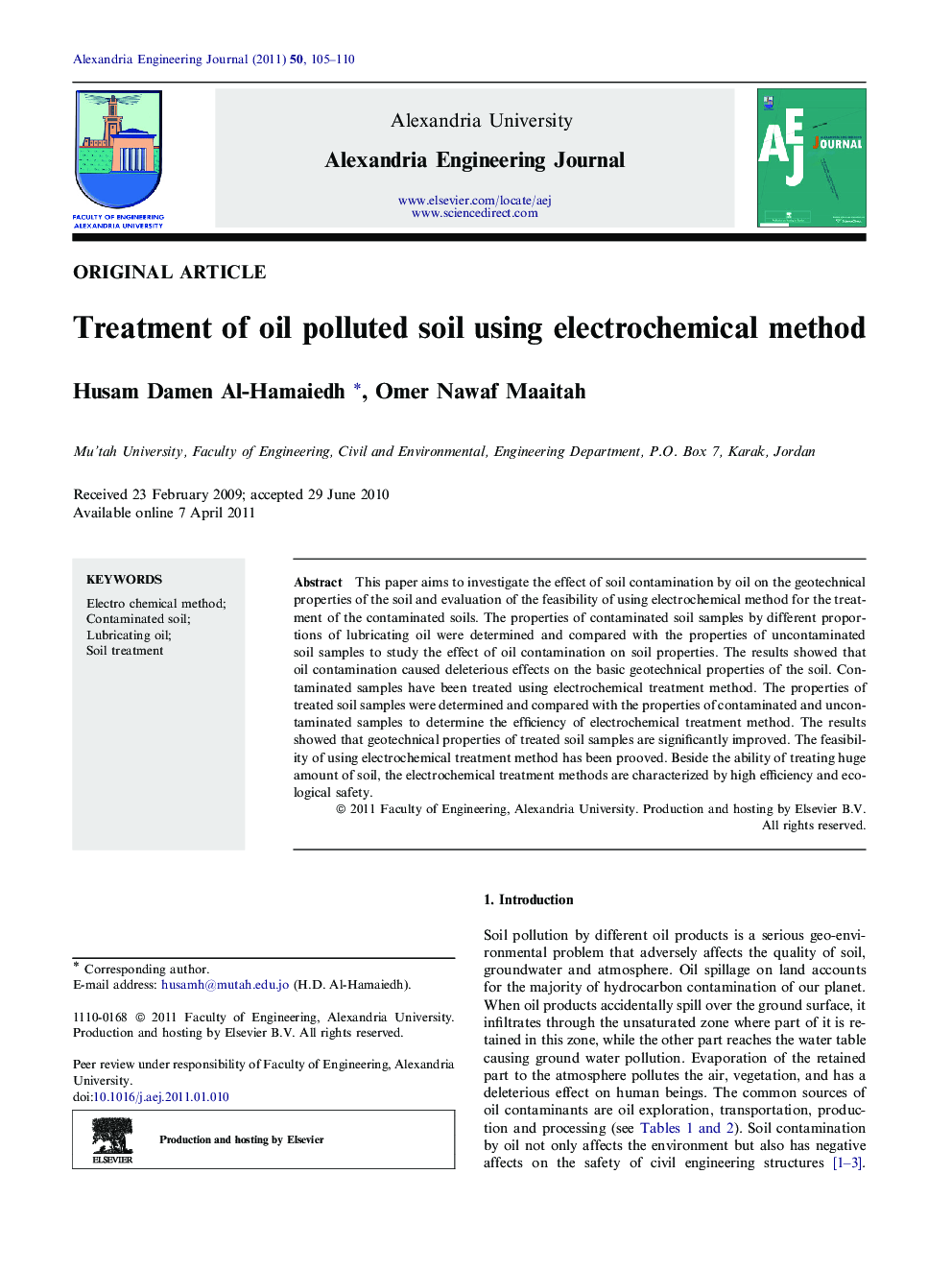 Treatment of oil polluted soil using electrochemical method