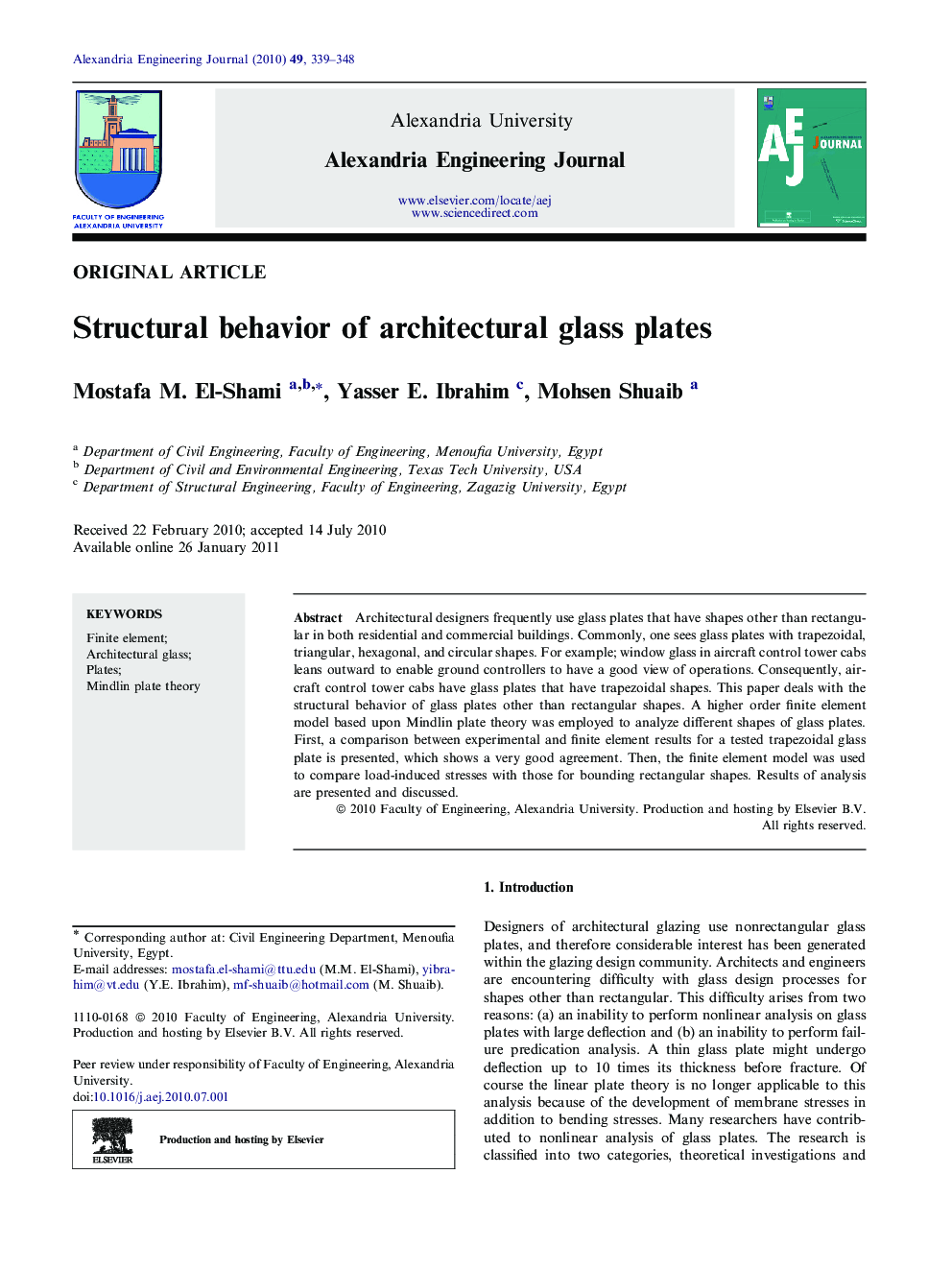 Structural behavior of architectural glass plates